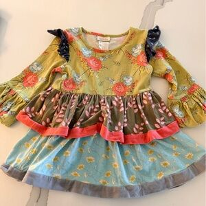 Matilda Jane Green Floral top with Red and Blue Accents